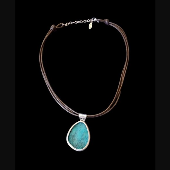 Exex Claudia Agudelo Sterling Silver Turquoise Triple Strand Leather Necklace - Picture 3 of 8